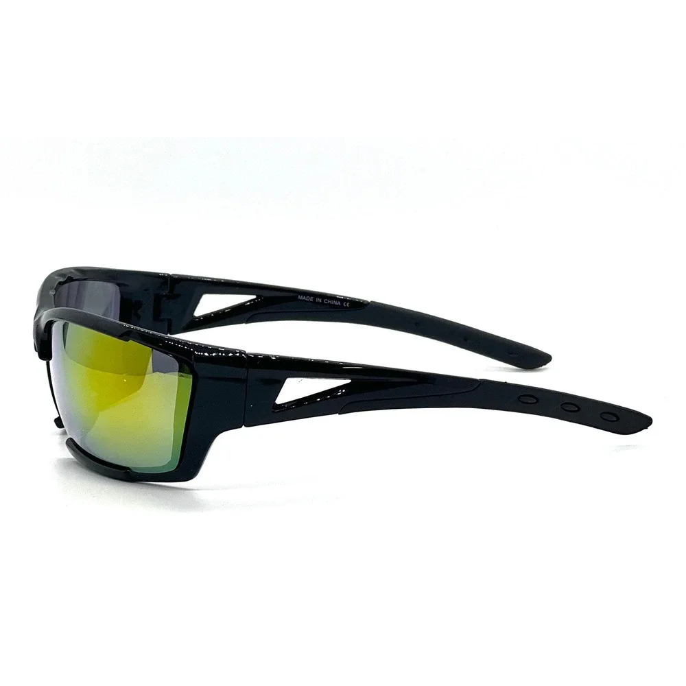 Mens Sport Wrap Around Sunglasses Black Iridescent‎ Mirror Lens Cycling Running